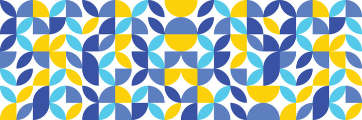 Colourful geometric background in Bauhaus style. Abstract seamless pattern. Banner. Vector illustration