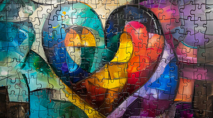 Jigsaw puzzle of the heart with vibrant colors