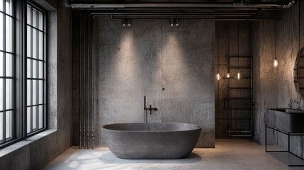 Industrial Style Bathroom Featuring Concrete And Metal Design Elements