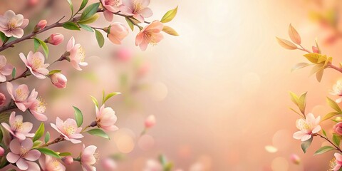 Fototapeta premium Delicate floral background with soft pastel colors and peach leaves at a tilted angle