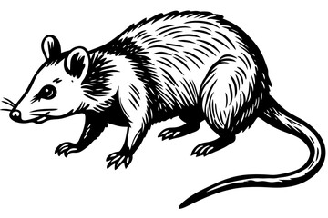 Minimalist Line Art: Silhouette Drawing of an Opossum