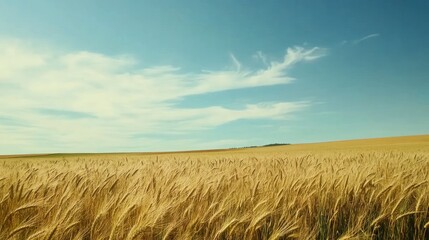 Obraz premium Golden Wheat Field Under Blue Sky