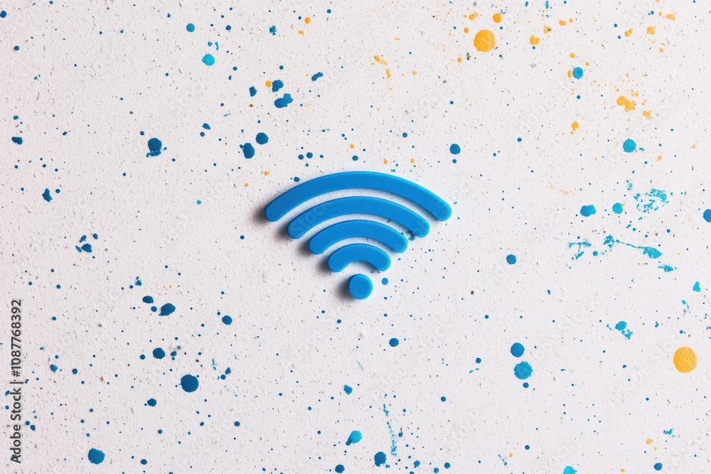 Poster a vibrant blue wi-fi icon sits prominently against a backdrop of colorful splatters, symbolizing dig