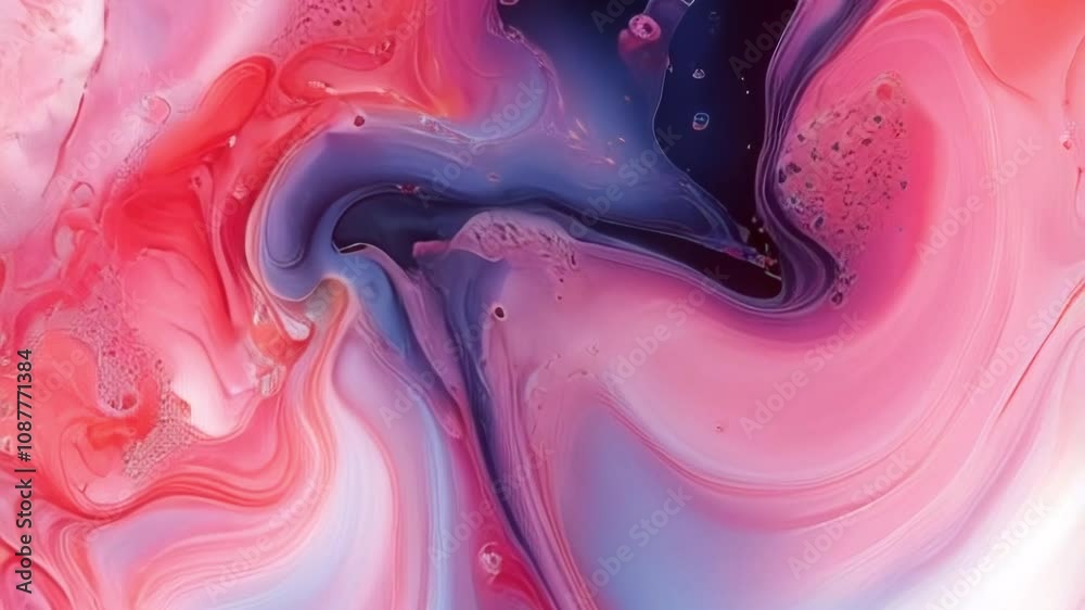Aufkleber Abstract animation with soft transitions of pink, blue and red to create the illusion of flowing waves. Smooth lines and bubbles add a sense of harmonious movement