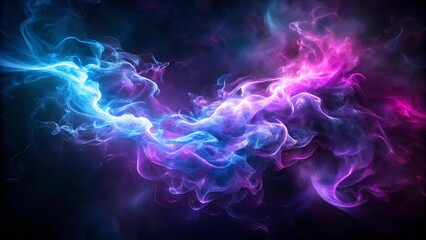 Fototapeta premium Neon purple and blue electric smoke on a dark background