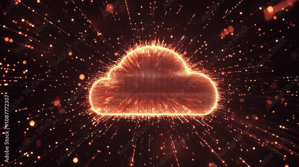 Aufkleber a striking cloud icon glows brightly as particles radiate outward, creating a dynamic visual effect 