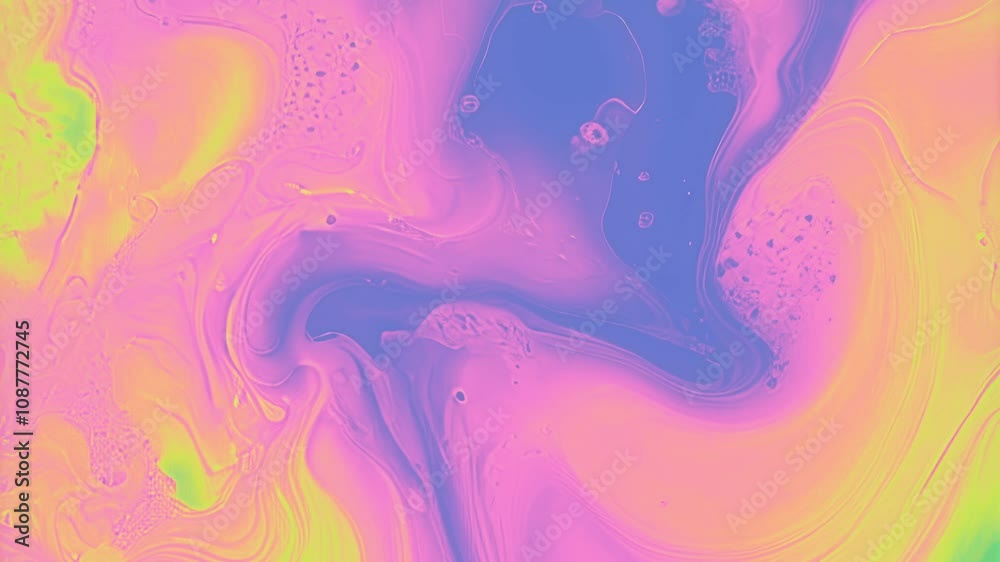 Fototapete A digital animation in which undulating, layered shapes in pink, blue and yellow colors intertwine to create an effect of fluidity and movement. Smooth gradients add a sense of depth and softness