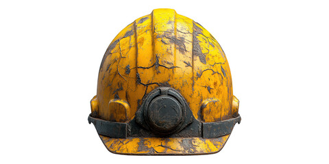 Yellow Industrial Helmet with Built-In Light for Construction Work on Transparent Background.