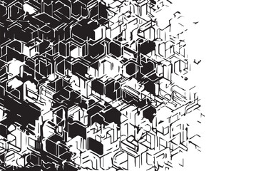 Black and white vintage grunge futuristic background. Suitable to create unique overlay textures with the effect of scratching, breaking, antiquity and old materials.