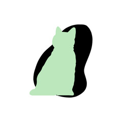 Minimalist Sitting Green Cat Silhouette - SVG