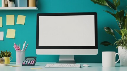 Modern Home Office Workspace  Computer  Plants  Mockup