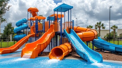 Water Park Fun with Orange and Blue Slides