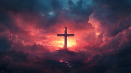 Fototapeta premium Jesus Christ cross, Christian cross on a background of dramatic sky