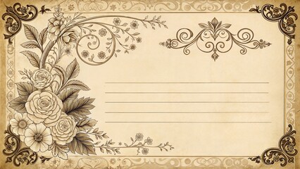 Elegant Victorian paper style background with handwriting lines in 16:9 horizontal format