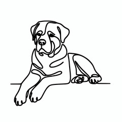 Rottweiler dog laying down continuous line vector silhouette illustration