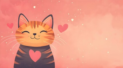 Cat, love your pet day, banner, greeting card, social media, pink background