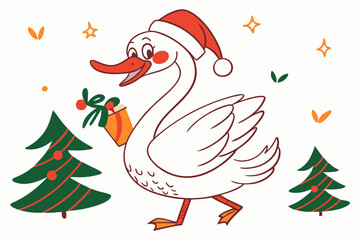 Funny Christmas Star Finch Clipart in White Whimsical Holiday Illustration