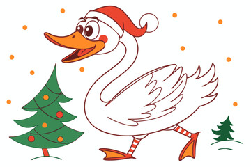 Funny Christmas Star Finch Clipart in White Whimsical Holiday Illustration