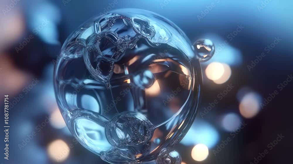Fototapete abstract animation of a transparent glass sphere with colorful light effects in a blue color scheme,