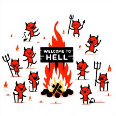 Demons, devils in hell, welcome to hell 