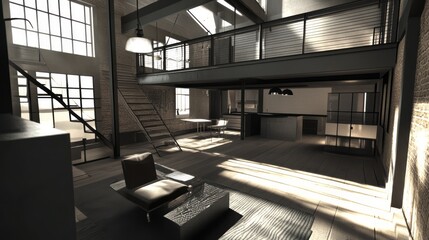 Fototapeta premium Sunlit Modern Loft Apartment Interior Design