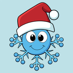 Cartoon-Schneeflocke in einer festlichen, weihnachtlichen Weihnachtsmütze