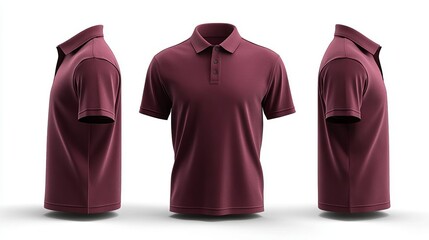 Maroon Polo Shirt Mockup  Three Views  Short Sleeve  Casual Style