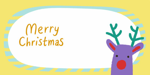 A card with a reindeer and the signature “Merry Christmas” in a naive style