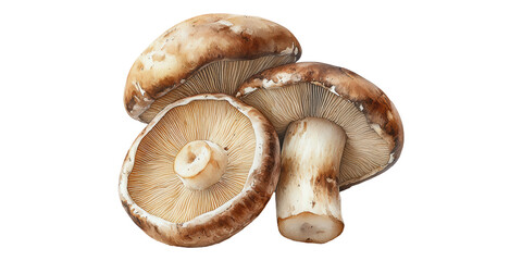 Shiitake Mushrooms Cluster Isolated Representing Healthy Cooking Ingredients on Transparent Background.