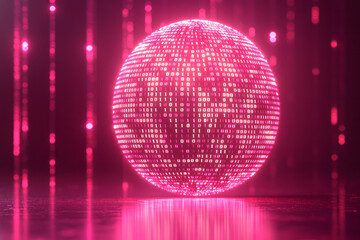 Obraz premium A glowing matrix of binary code in a spherical shape,