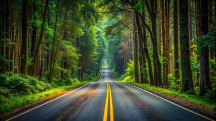 Obraz premium Close-up of a road artery cutting through the forest