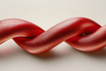 Twisted glossy red ribbons creating intricate knot shapes,