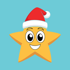 Funny star in a Christmas, festive Santa hat, cartoon style