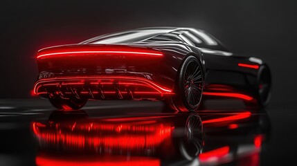 A sleek, futuristic car with glowing red accents, showcasing modern automotive design.