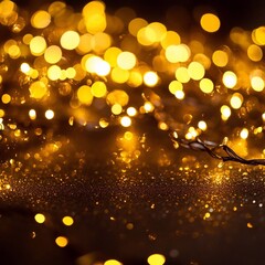 Gold Christmas Lights With Abstract Defocused Bokeh with copyspace