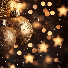 Gold Christmas Lights With Abstract Defocused Bokeh New Year's card with copyspace