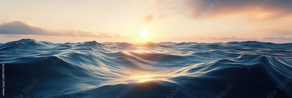 Aufkleber the vibrant sunset casts a golden hue over the calm ocean, highlighting the waves and creating a ser