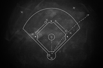 Baseball play strategy drawn on chalk board