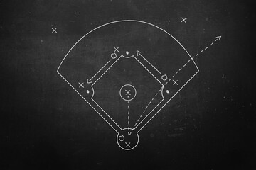 Baseball play strategy drawn on chalk board