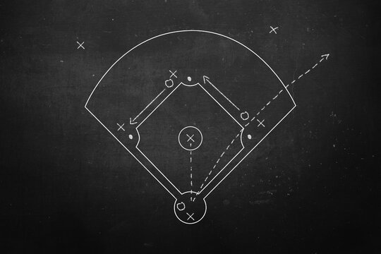 Baseball play strategy drawn on chalk board - Powered by Adobe