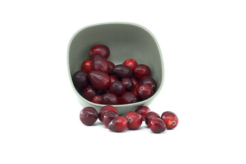 Fresh Cranberries Spilling from a Bowl on White Background