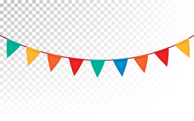 Festive flag garland. Carnival park with flags. Birthday, circus border decoration.