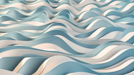 Fototapeta premium Abstract Wave Pattern: A mesmerizing abstract pattern of layered, undulating waves in shades of blue and white, creating a dynamic and modern visual.