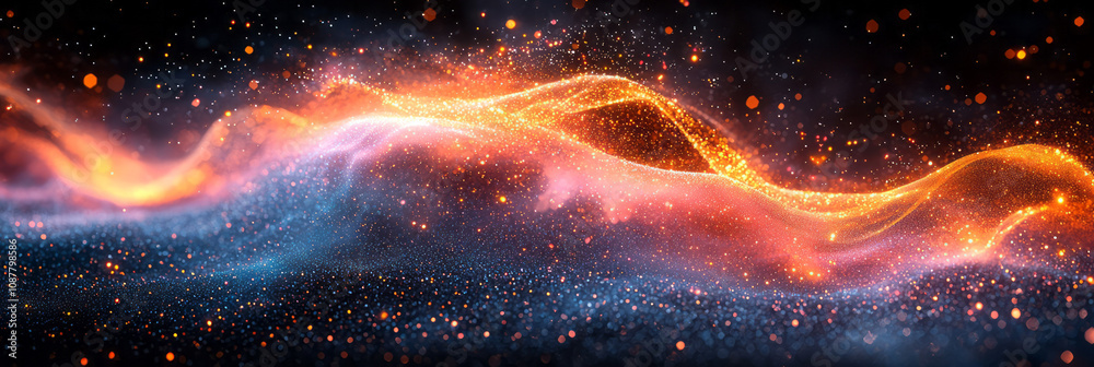 Aufkleber a mesmerizing composition of abstract ribbons emitting colorful glowing particles,
