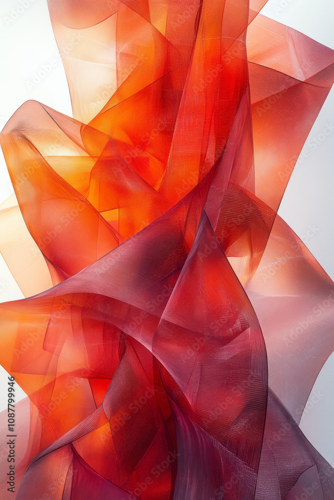 Fototapete a vibrant composition of translucent red panels in motion, forming angular patterns,