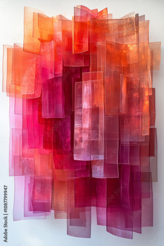 Fototapete A vibrant composition of translucent red panels in motion, forming angular patterns,