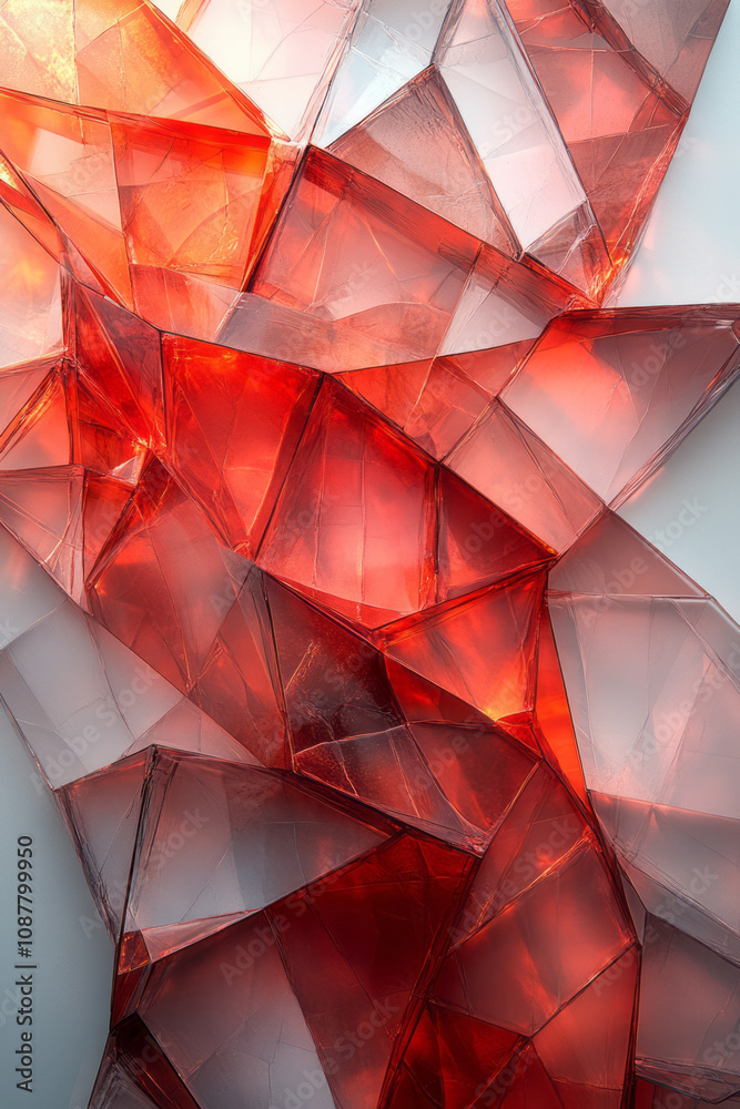 Fototapete a vibrant composition of translucent red panels in motion, forming angular patterns,