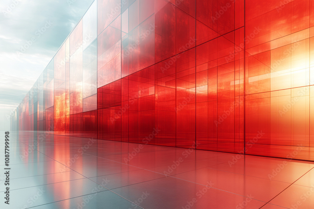Leinwandbilder radiant red panels with a glossy, transparent texture, dynamically intersecting and reflecting light