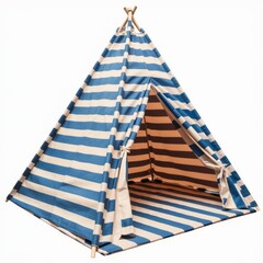 Cozy Play Tent: A playful, striped blue and cream teepee tent, providing a delightful haven for children's imaginative adventures and indoor camping experiences.