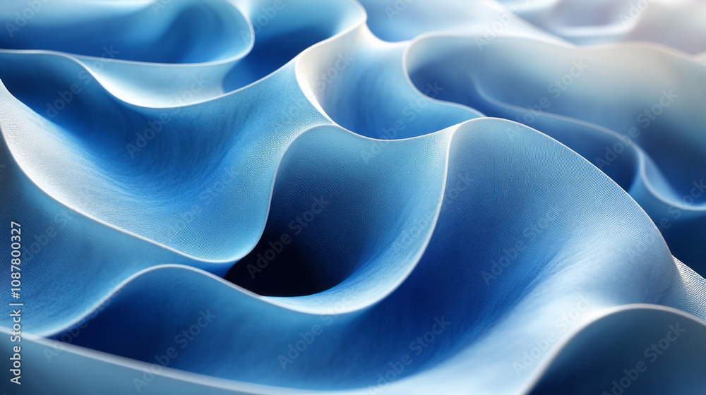 Poster a dynamic arrangement of blue layers with smooth, curved edges,